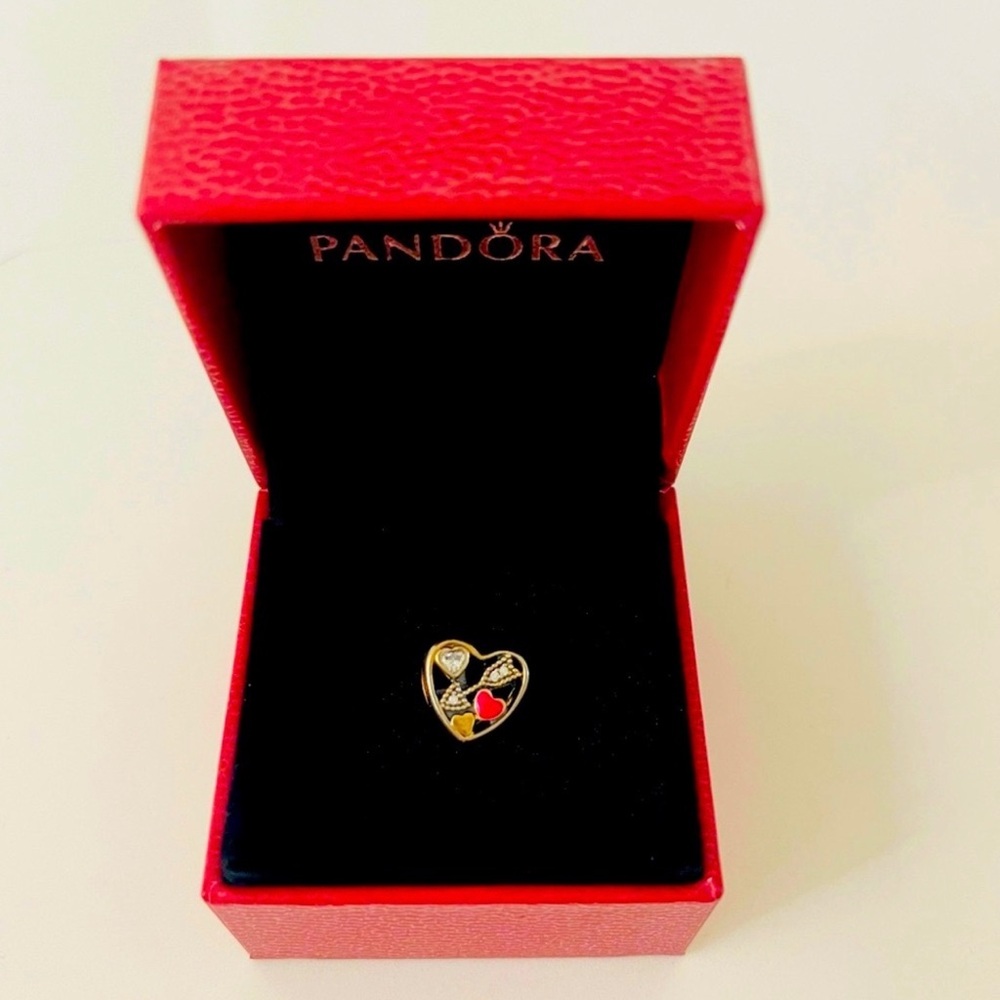 NEW Pandora Silver, Gold and Red Charm with love Heart Design